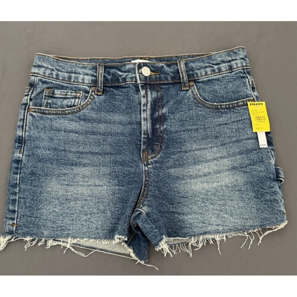 RSQ Jeans Shorts Girls Teens Size 16 High Rise Denim Blue Carpenter Raw Hem NEW!